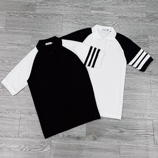 Áo thun anm cổ trụ phối hai màu trắng đen phối viền vai chất vải cotton thoáng khí mẫu mới 0145