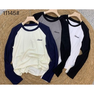 Áo thun nữ tay dài cổ tròn pha màu thêu chữ Lácnic hàng Quảng Châu chất cotton, áo phông mùa thu đẹp hàn quốc 11145