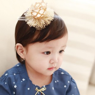 Kẹp Tóc Cho Bé Gái Hình Vương Miện Phủ Kim Tuyến Viền Ren Có 2 Màu Bạc và Vàng Siêu Xinh