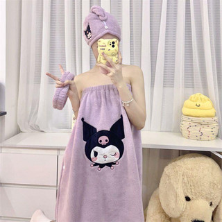 Sét 3 khăn tắm dạng váy quấn lông cừu san hô thấm hút siêu tốt hoạ tiết korumi, gấu dâu