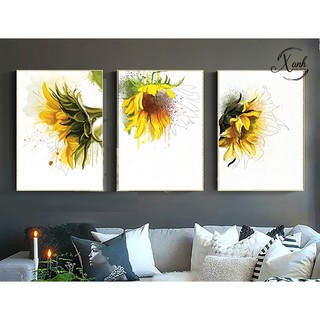 TRANH CANVAS HOA HƯỚNG DƯƠNG NGHỆ THUẬT BỘ 3 BỨC