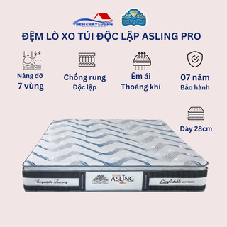 Nệm lò xo túi độc lập Kim Cương Asling Pro cao 28cm chính hãng,vải lô hội thoáng mát nâng đỡ tối ưu