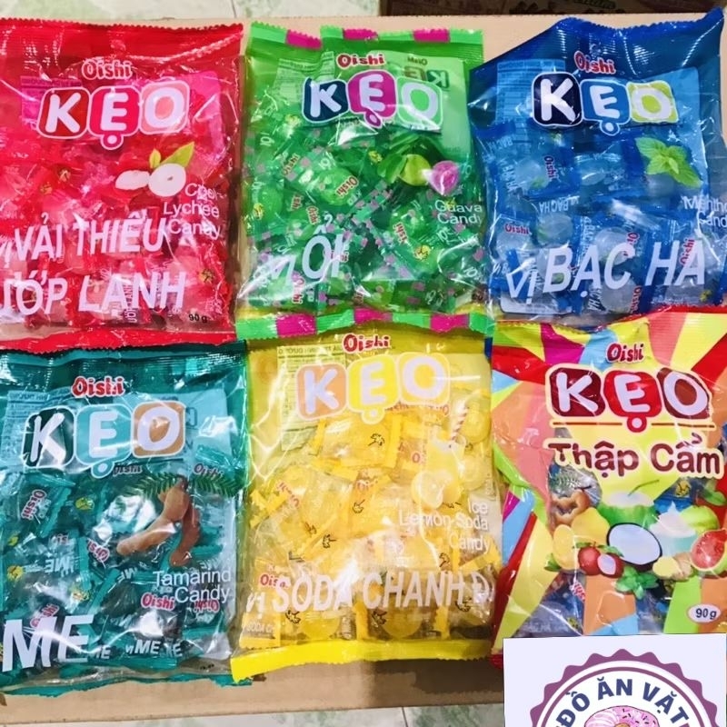bán sỉ 10 gói kẹo cứng oishi gói 85g đủ vị ổi,soda chanh,vải thiểu,bạc hà,tăng lực...thơm ngon .