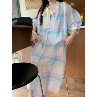 Váy Sơmi Phối Màu Buộc Nơ