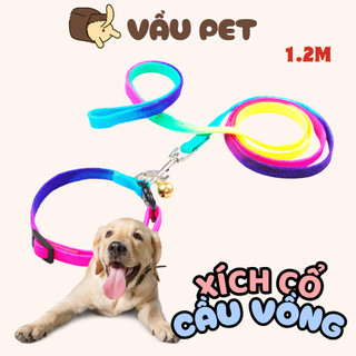 Xích chó mèo 7 màu kèm vòng cổ có chuông - Dây xích cho mèo đi dạo Vẩu Pet Shop