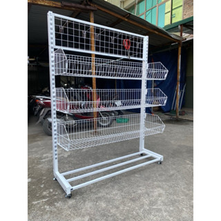  Kệ để hàng đa năng có bánh xe kết hợp móc treo + rổ lưới 