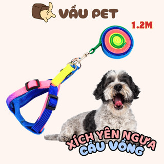 Xích chó mèo cầu vồng kèm yên ngựa - Dây xích chó mèo đi dạo Vẩu Pet Shop