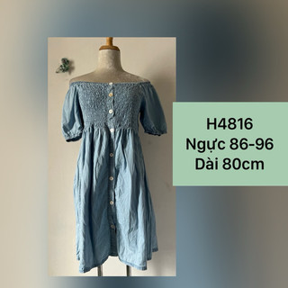 H4816 váy bẹt vai 2hand, đầm cotton dáng ngắn si