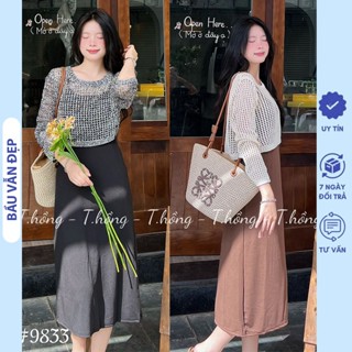 SET ĐẦM VÁY BẦU THU ĐÔNG DÀI TAY CHẤT LEN QUẢNG CHÂU CAO CẤP GỒM ÁO CROPTOP VÀ VÁY 2 DÂY TIỂU THƯ TRẺ TRUNG V926