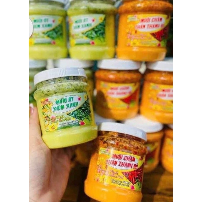 Hũ 500 gram MUỐI CHẤM HẢI SẢN ( muối ớt xanh và muối ớt đỏ)
