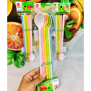 Muỗng khuấy nước ép sinh tố cao cấp nhiều màu 6 cái/ set - Thìa khuấy sinh tố Hofaco HPB114