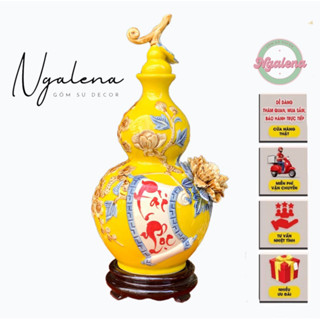 Hồ lô hút Tài Lộc phong thuỷ bằng gốm sứ Bát Tràng hoạ tiết đắp nổi H31