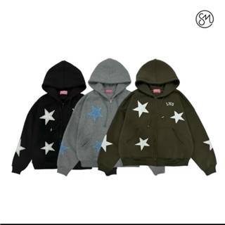 Hoodie Zip - Áo Khoác Nỉ Khóa Kéo Nỉ Bông Form Rộng Unisex Họa Tiết Ngôi Sao Thêu Nam Nữ Mặc Được