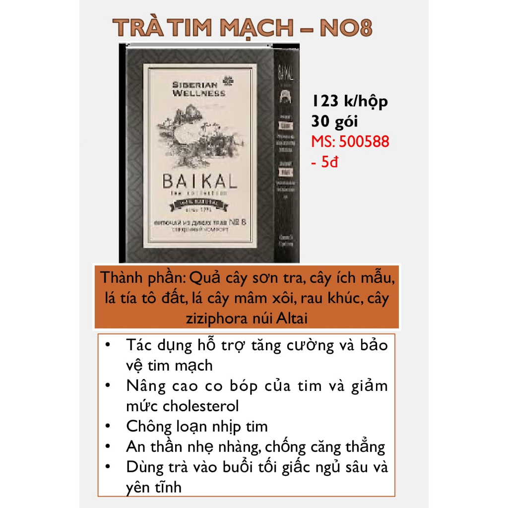 [Trà tim mạch N8] Trà thảo mộc Siberian Baikal tea collection Herbal tea N8 - 30 túi