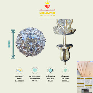 Khuyên tai bạc xi bạch kim tròn trụ cao nụ đá 5li5, Bông tai moissanite màu trắng và màu xanh, Hoa tai bạc xi vàng trắng