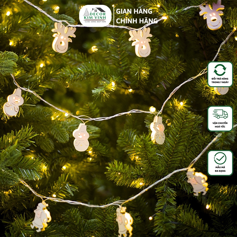 Đèn Dây Gỗ DT03 Treo Cây Thông Noel Phụ Kiện Trang Trí Giáng Sinh
