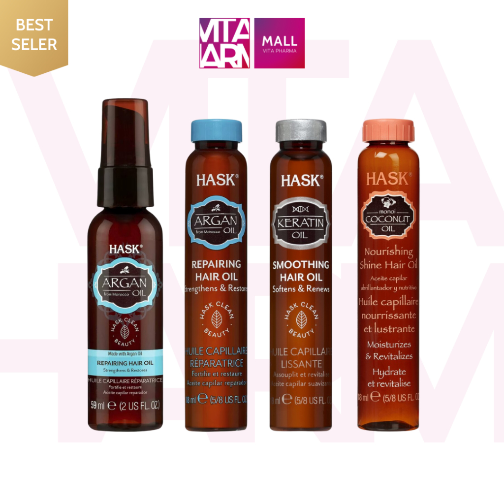 Tinh dầu dưỡng tóc Hask Oil Keratin/ Argan Oil/ Coconut Oil 18ml phục hồi tóc hư tổn