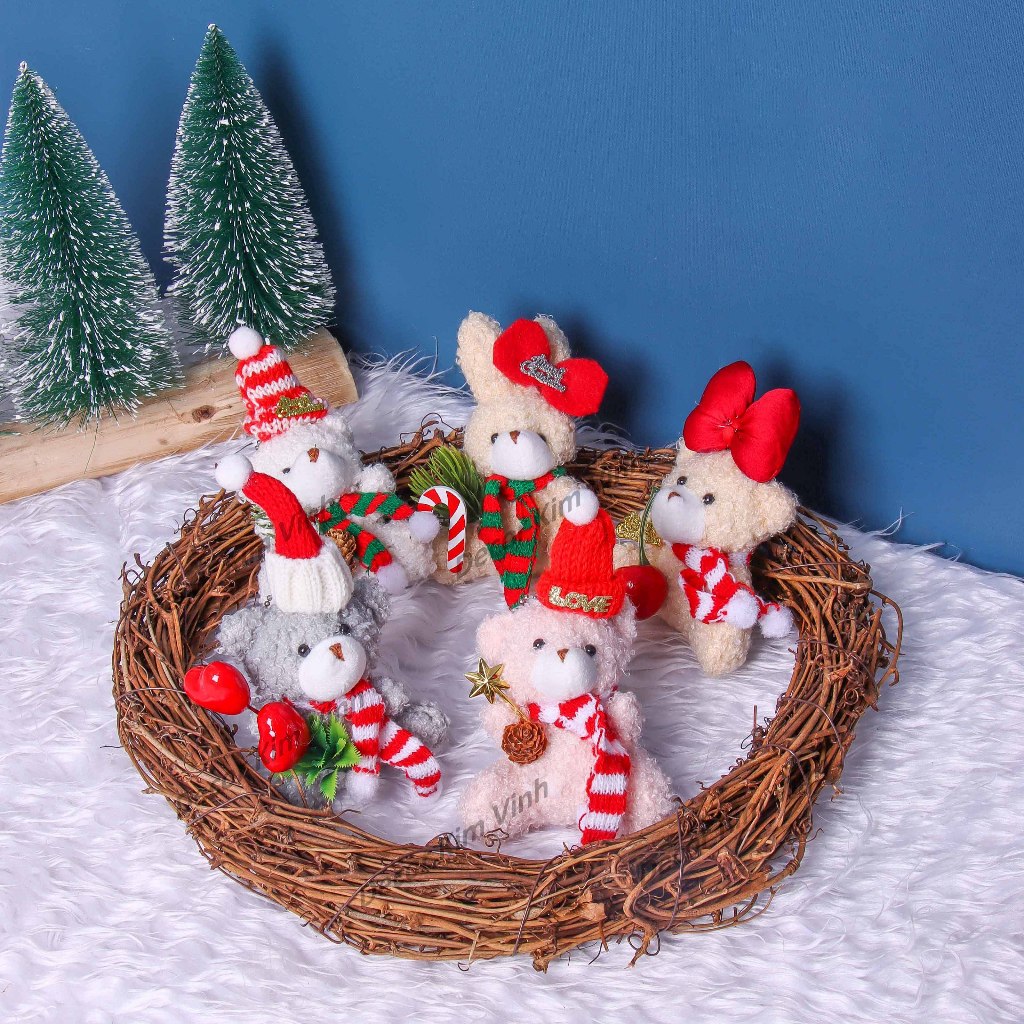 Gấu Ngồi Choàng Khăn VB85 Treo Cây Thông Noel Phụ Kiện Trang Trí Giáng Sinh