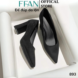 Giày cao gót mũi nhọn đế đúp gót vuông 893 FFANSTORE, bít mũi 8 phân màu đen big size