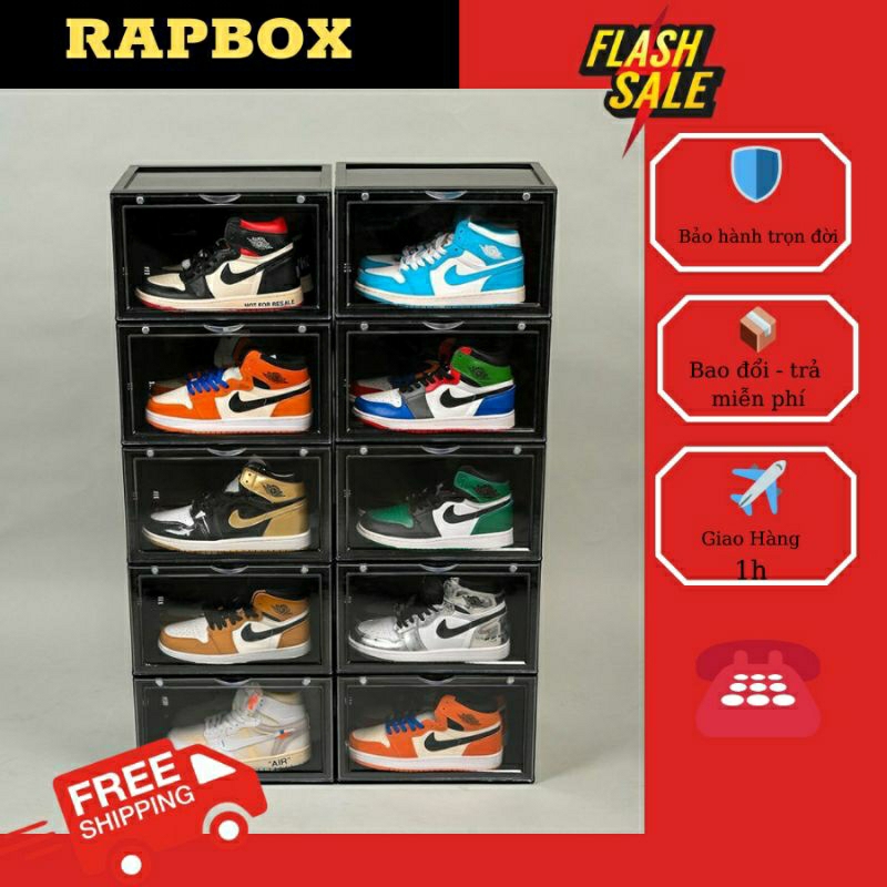 Combo 10 hộp Đựng Giày Nhựa Cứng Cửa Ngang Có Nam Châm RAPBOX - Tặng gói hút ẩm - Loại cao cấp bền b
