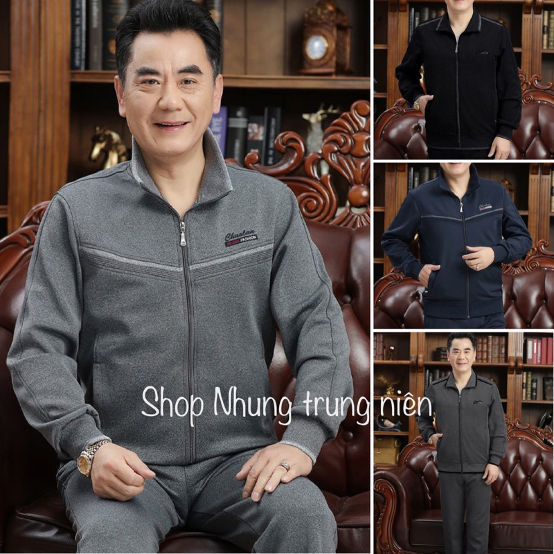 Bộ Quần Áo Nỉ Nam Trung Niên, Trung Tuổi, chất đep dày dặn, không nhăn, không xù + ẢNH THẬT có size cho người > 90kg