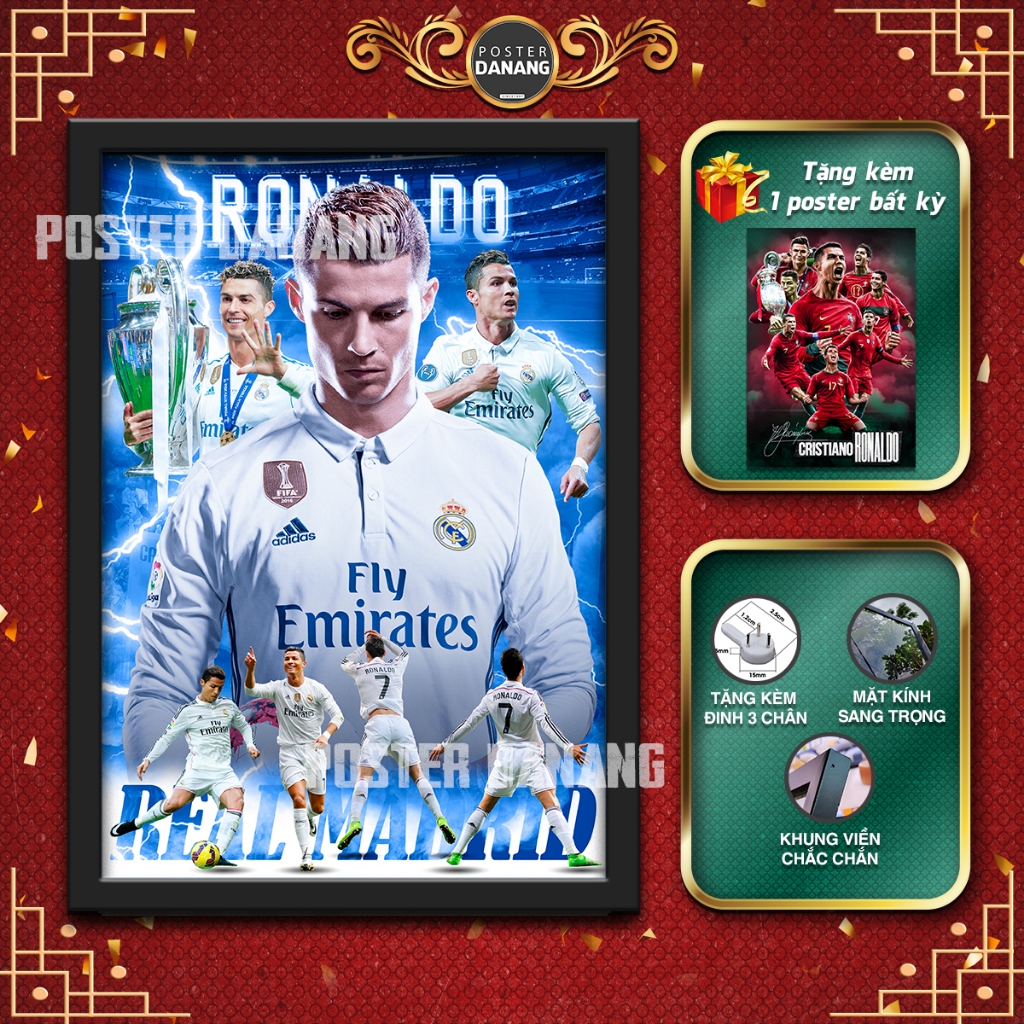 POSTER RONALDO Real Madrid- POSTER BÓNG ĐÁ- KHUNG ẢNH RONALDO TREO TƯỜNG - POSTER RONALDO MU - KHUNG