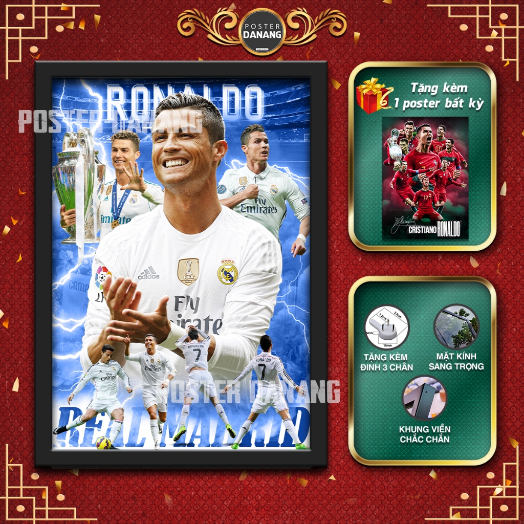 POSTER RONALDO Real Madrid - POSTER BÓNG ĐÁ- KHUNG ẢNH RONALDO TREO TƯỜNG - POSTER RONALDO MU - KHUN