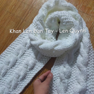Khăn mũ len đan tay màu trắng
