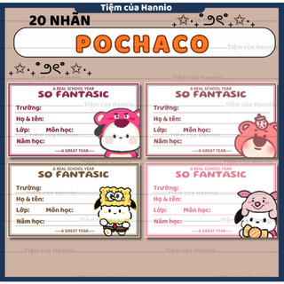 20 Nhãn vở in hình Pochaco, Gấu Dâu kích thước 7.4x4.2cm