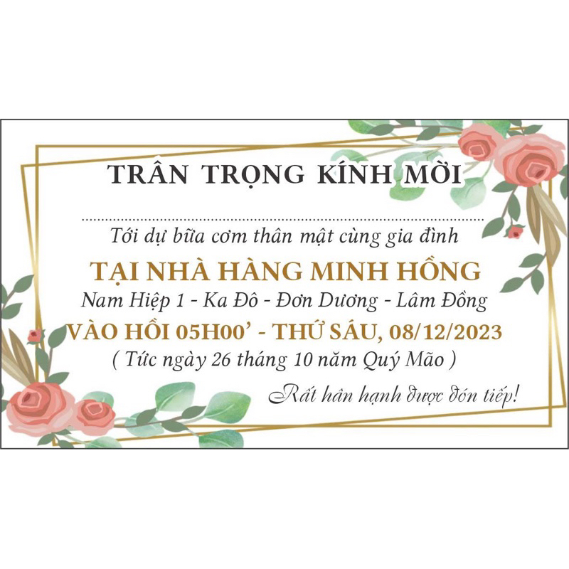 10 thiệp mời nhỏ, thiệp áp rạp, thiệp mời thân mật (nhận in từ 50 thiệp)