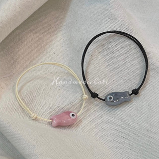 Vòng Tay Dây Chuyền Cá Mắt Quỷ Gốm Sứ, Vòng Tay Đôi Handmade Dây Rút Evil Eye Làm Quà Tặng