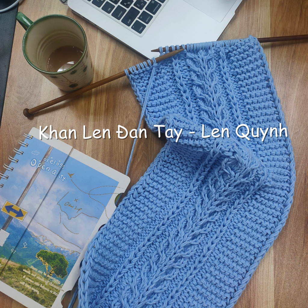 Khăn Len đan tay kiểu vặn thừng bông lúa độc lạ - Quà tặng handmade