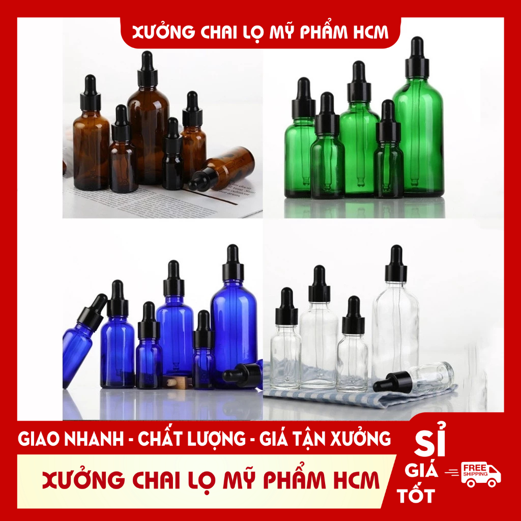 Lọ Chiết Serum 🏵️ Lọ Thủy Tinh Nắp Bóp Nhỏ Giọt Khoen Đen 5ML/10ML Chiết Mỹ Phẩm, Tiện Lợi Đi Du Lịch