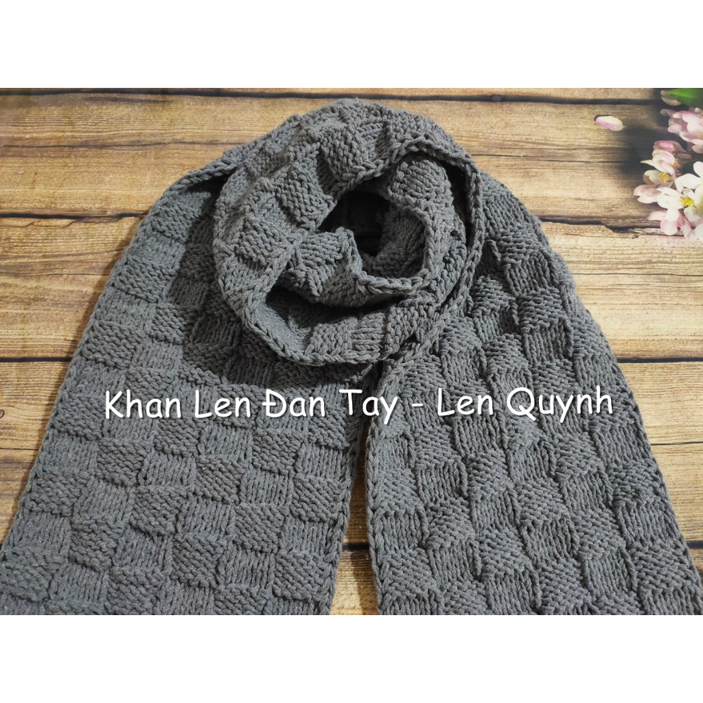 Khăn len đan tay kiểu ô vuông - Chất len milk cotton 125g -  Quà tặng handmade