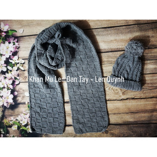 Khăn len đan tay kiểu ô vuông - Chất len milk cotton 125g -  Quà tặng handmade