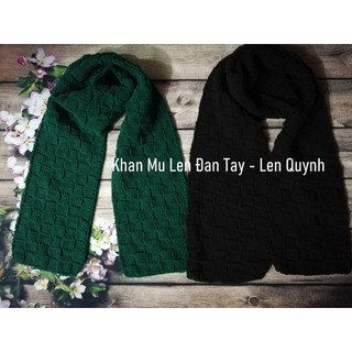 Khăn len đan tay kiểu ô vuông - Chất len milk cotton 125g -  Quà tặng handmade