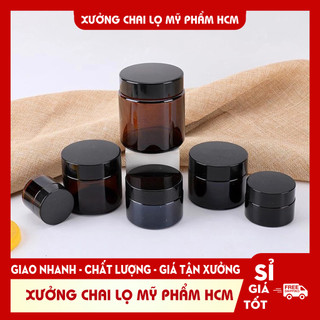 Hủ Đựng Kem 🏵️ Hũ Chiết Mỹ Phẩm Thủy Tinh Nâu Nắp Đen 30g Thiết Kế Nhỏ Gọn, Sang Trọng Chuyên Dùng Spa