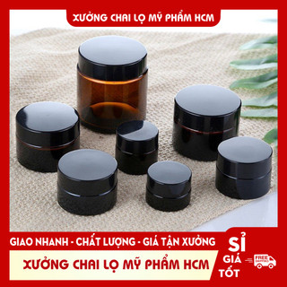 Hủ Đựng Kem 🏵️ Hũ Chiết Mỹ Phẩm Thủy Tinh Nâu Nắp Đen 10g Thiết Kế Nhỏ Gọn, Sang Trọng Chuyên Dùng Spa