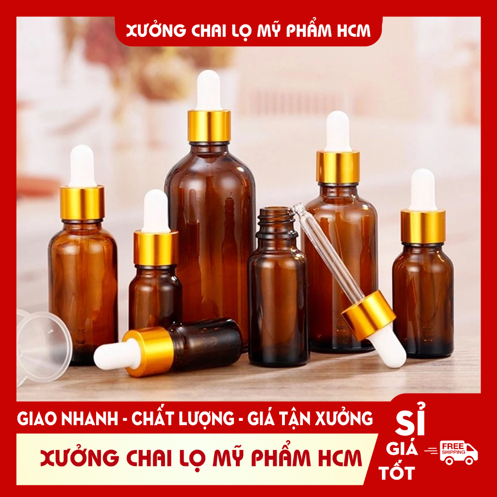 Lọ Chiết Serum 🏵️ Lọ Đựng Tinh Dầu Thủy Tinh Nắp Bóp Nhỏ Giọt Khoen Vàng 15ML/20ML/30ML Dùng Dựng Tinh Dầu, Tế bào gốc