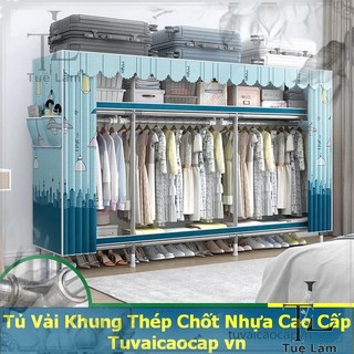 Tủ Vải Đựng Quần Áo Tủ Vải 3 Buồng Khung Thép Loại 1 Vải Cotton treo quần áo đa năng tủ quần áo tháo lắp tiện lợi