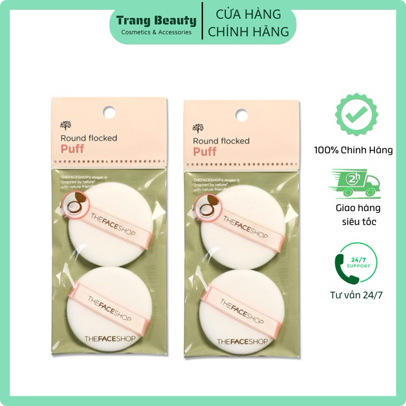 Bông đánh phấn phủ TFS Round Flocked Puff The Face Shop túi 2 miếng.