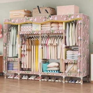 Tủ đựng quần áo tủ vải khung gỗ 4 buồng 8 ngăn loại 1 cỡ lớn vải cotton khung gỗ bọc nhựa trống ẩm