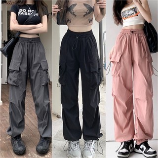 Quần thể thao nữ dài jogger dây rút gấuất vải KAKIhàn màu đen dày dặn Quần cạp chun Co Dãn 4 chiều mặc học sinh thể dục