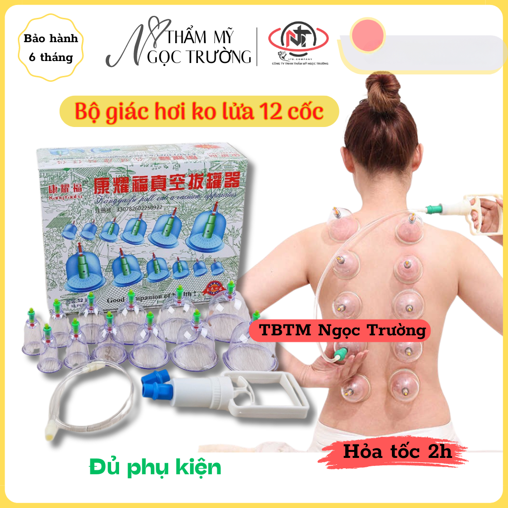 Bộ giác hơi chân không 12 cốc đủ phụ kiện | Bộ 12 ống giác hơi nhựa không dùng lửa