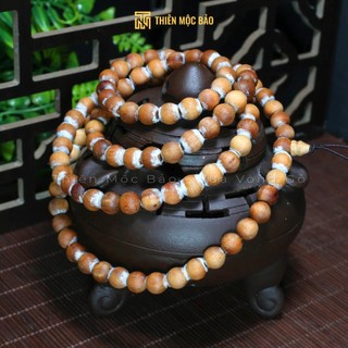 Vòng tay 108 hạt gỗ Hoàng Đàn Tuyết Lạng Sơn 6/8mm nhiều dầu, lên tuyết ánh kim | Thiên Mộc Bảo
