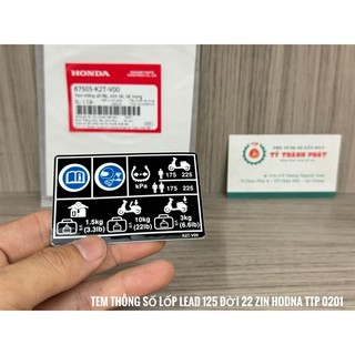 Tem thông số lốp lead 125 đời 21 , 22 zin