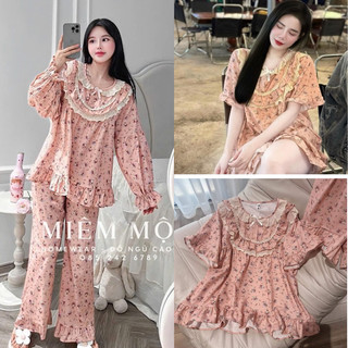 Bộ cotton thô mặc nhà pijama nữ chất thô quảng châu cao cấp mát mềm mịn elsa pijama
