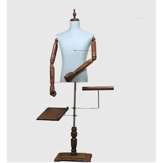 Manocanh nam có tay, không đùi, có giá đỡ quần, chân gỗ vuông tầng