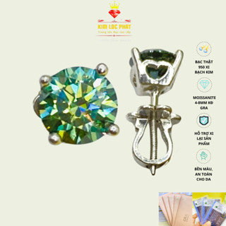 Bông tai bạc nam nữ xi bạch kim moissanite 58 giác màu xanh từ 4- 8mm Khuyên tai bạc Kim cương nhân tạo kiểm định GRA 