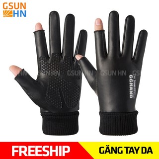 Găng tay da đi xe máy mùa đông hở 2 ngón | Bao tay hở ngón mùa đông chống nước, gió lạnh lót nhung giữ ấm tay